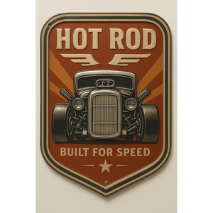 Letrero de metal de aluminio vintage Hot Rod construido para decoración de pared de garaje de velocidad, escudo troquelado y en relieve extra grande - Product Image 3