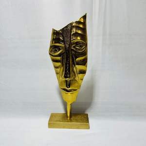 Escultura DE CARA abstracta moderna de aluminio antiguo pulido dorado para decoración de arte contemporáneo y estilo interior del hogar - Product Image 1