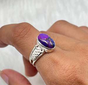 แหวนเงินสเตอร์ลิงทำด้วยมือทำจาก925ทำด้วยมือพร้อมทองแดงสีม่วงเทอร์ควอยซ์ของขวัญแต่งงาน - Product Image 2