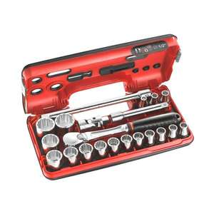 Facom <b>12</b>-<b>Point</b> 1/2'' Metric-Sized <b>Sockets</b> with Ratchet SL.161 DBOX <b>Set</b> 21-Piece <b>Socket</b> Tool Kit - Product Image 1