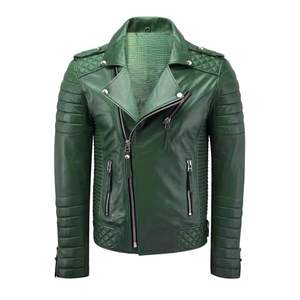 Chaqueta de motorista con cuello levantado de invierno informal para hombre en cuero de piel de cordero genuino negro con cierre de cremallera Tipo de suministro ODM - Product Image 1