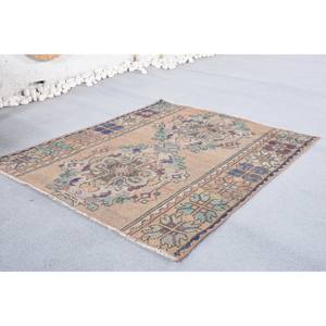 Alfombra de lana turca Vintage geométrica azul Beige clásica 3x3ft alfombra de sala de estar látex para adolescentes Patchwork para pasillo rectángulo - Product Image 3