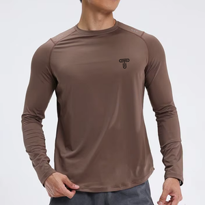 2024 moda 180gsm cuello redondo en blanco entrenamiento al aire libre camisa de manga larga transpirable de secado rápido Slim Fit sólido hombres camisa de manga larga - Product Image 2