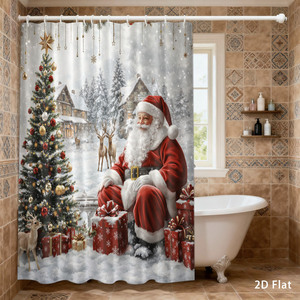Rideau de douche imperméable personnalisé imprimé pour salle de bain, en polyester imperméable avec crochets - Product Image 1