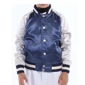 Chaqueta universitaria de satén con parche de logotipo personalizado, chaqueta de béisbol Bomber OEM Unisex Reversible College Winter Street Fashion Wear - Product Image 1