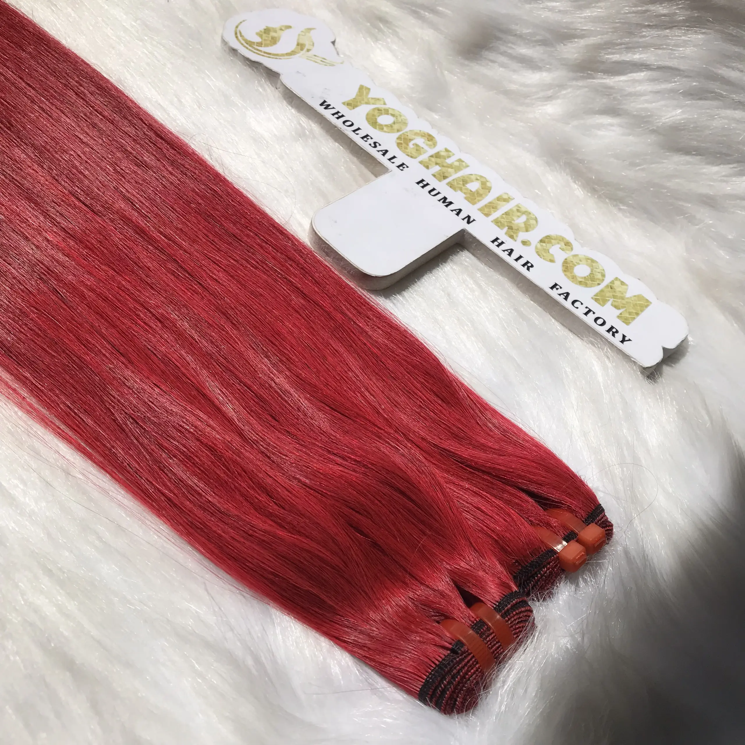 شعر مستعار لحمة شعر طويل مستقيم لون أحمر مصنوع من عرض عرض مخصص مورد فيتنامي