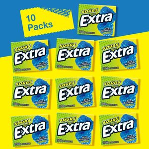 EXTRA SOURS Chewing-gum sans sucre à la framboise bleue, bonbons acidulés aux fruits, paquet de 15 bâtonnets, 10 unités - Product Image 5