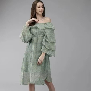 Robe indienne en coton écologique naturel de style bohème fait à la main imprimé floral personnalisé épaules dénudées vêtements d'été lune de miel - Product Image 1
