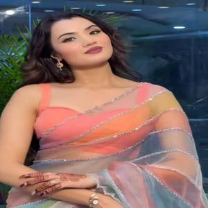 VASTRA COTTAGE Designer Pure Double Shade Fandy <b>Satin</b> Silk <b>Saree</b> with Original Beads Work Border and Heavy Fancy Worked Blouse - Product Image 2