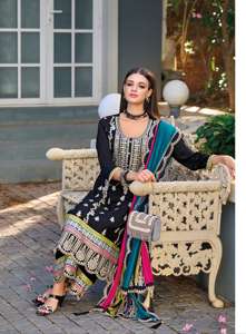 Hermoso vestido de calidad superior Premium Chinon Silk Salwar Suit & Dupatta con bordado Codding Diamond and Mirror Work para la venta - Product Image 6