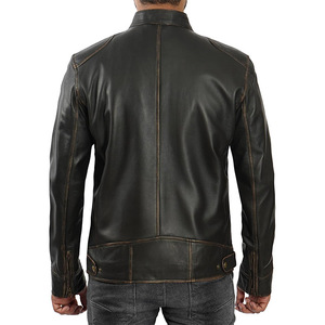 <b>Men's</b> Winter Fashion <b>Long</b> Sleeve Leather <b>Jacket</b> with Stand Collar Casual Outwear Hoodless <b>jacket</b> for <b>men</b> - Product Image 2