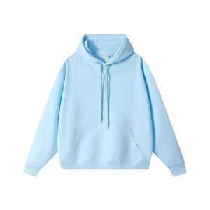 เสื้อมีฮู้ด350g สำหรับผู้ชาย, เสื้อฮู้ดสวมหัวลำลองทรงหลวมเปิดไหล่ตกสีพื้นมีฮู้ดสำหรับทุกเพศ - Product Image 2