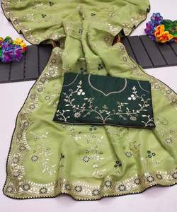 Look riche en soie Saree Bollywood à la mode Beauté captivante avec impression numérique Prix de gros Vêtement ethnique Couleur noire - Product Image 6