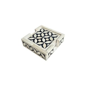 MUGHALCRAFTS Natural Bone Inlay Coaster <b>Set</b> of 4 Eco-Friendly Classic Style <b>Square</b> Pad with Stand for Kitchen Table Sustainable - Product Image 3