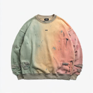 เสื้อสเวตเชิ้ตผู้ชายสไตล์วินเทจ ปักลายเพชร ล้างสีแบบสโตนวอช พิมพ์ลายพัฟ สไตล์ลำลอง ฮิปฮอป พิมพ์โลโก้ด้วยเทคนิคสกรีน - Product Image 5