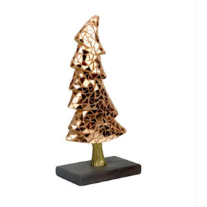 Estatuilla de árbol de Navidad de aluminio dorado hecha a mano de gran venta con base de madera escultura decorativa de mesa moderna - Product Image 6
