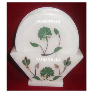 ผู้ค้าส่งและผู้ผลิตชุดจานรองแก้วทรงกลมลายดอกไม้ฝังหินอ่อนสีขาวบริสุทธิ์สำหรับตกแต่งโรงแรมและร้านอาหาร - Product Image 1