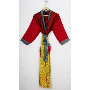 Maxi vestido de seda Vintage para mujer elegante verano Patchwork frente Bikini cubierta Kimono maternidad Hippie bohemio cuello en V cordón - Product Image 4