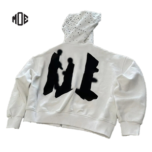 Sweat à capuche premium style triangle avec strass, coupe courte, en molleton 500 GSM, zippé, oversize, streetwear Y2K, logo personnalisé - Product Image 2