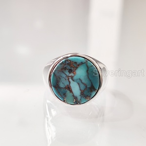 Vente en gros de bague pour homme en cuivre bleu naturel turquoise pierre précieuse décembre bague de naissance gitane bijoux de fête bague en argent sterling 925 - Product Image 4