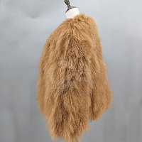 Manteau en fourrure de mouton mongol coloré pour femme, style chic urbain d'hiver avec chapeau amovible, vêtement d'extérieur épais