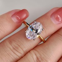 Anillo de Compromiso Solitario con Moissanita Simulada de Corte Ovalado de 2.5CT 3.5CT, de Lujo, Grado Premium, Certificado IGI, Dos Tonos, Plata de Ley 925