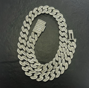 Chaîne à maillons cubains Miami en diamant Moissanite pour hommes, ronde et baguette, cadeau de désherbage pour hommes en argent sterling 925 - Product Image 1