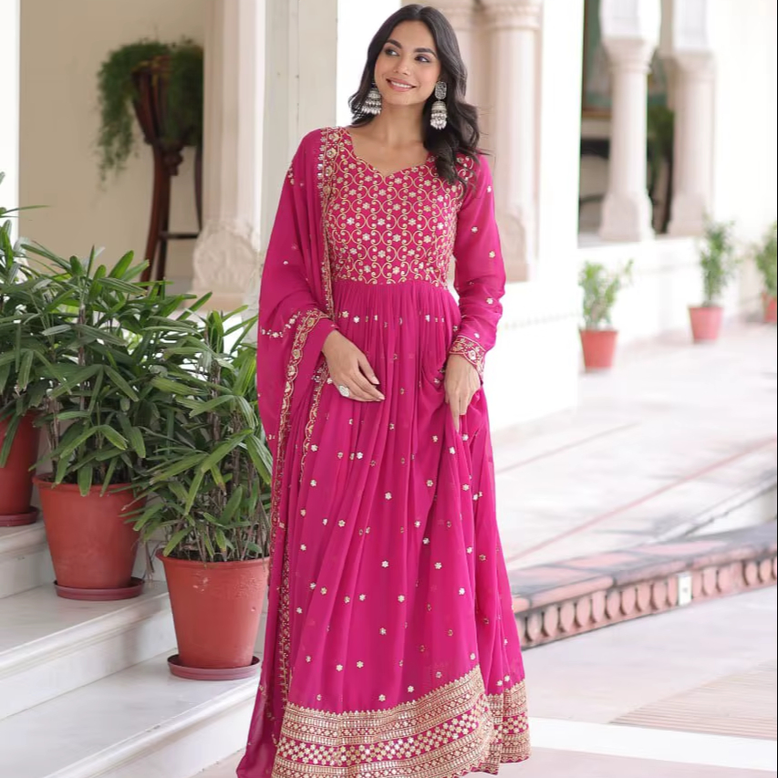 how to accessorize a formal off the shoulder dress Elegant Green Georgette Anarkali Suit Set with Pearl Border Dupatta –  INDIAN ELEGANCE