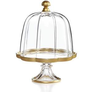 Luxury Gold Rim Scalloped <b>Glass</b> Cake Stand with <b>Dome</b> Lid Elegant 10-inch Clear Cupcake Display Pedestal for Wedding Party & Home - Product Image 1
