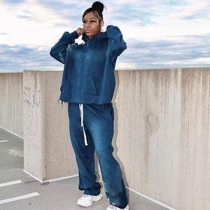 Survêtement deux pièces surdimensionné personnalisé délavé à l'acide pour hommes patchs de lettres vintage en détresse brodés 100% coton hiver - Product Image 3