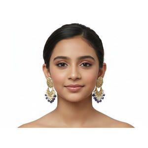 Bague classique pour femme en or 22 carats plaqué or, avec des pierres Kundan Meena et des diamants Polki (travail en feuille) - Product Image 1