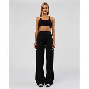 Pantalon évasé taille haute Elixir pour femme - Style ample froissé doux avec taille élastique Noir - Product Image 1