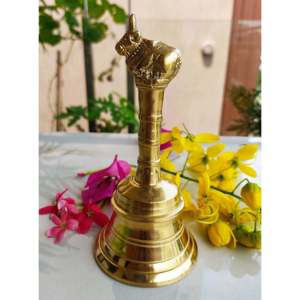 Campana de Pooja Tradicional de Latón Hecha a Mano, Diseño de Vaca Nandi, Artículo Espiritual para Diwali, de Indian Art Villa - Product Image 3