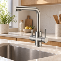 Robinet mélangeur moderne WYRAX en laiton chromé à 5 voies, double poignée, valve en céramique, montage sur plan, pour système RO de cuisine, eau chaude/froide