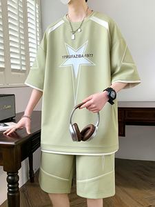 Nuevo verano alta calidad moda dos piezas traje deportivo Logo personalización transpirable puro algodón hombres traje jóvenes al por mayor - Product Image 3