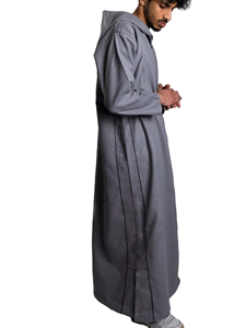 Caftan islamique Jubba Thobe à manches longues en laine avec poches solides à capuche pour hommes taille plus pour les musulmans pour le confort d'automne - Product Image 3