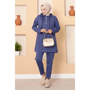 Media cremallera detallada hijab chándal índigo - Product Image 3