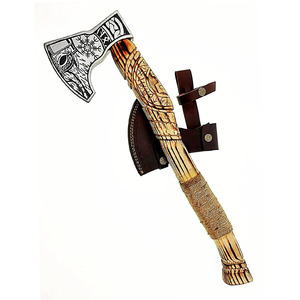 Jexmoo Custom 17\" Bearded <b>Axe</b> Stainless Steel Blade Rosewood Handle Handmade Leather Sheath for Outdoor DIY Industrial Use - Product Image 3