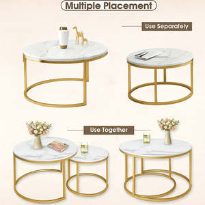 ชุดโต๊ะกาแฟไม้สไตล์สแกนดิเนเวียน 2 ตัว พร้อมท็อปหินอ่อนและโครงโลหะ - Product Image 3