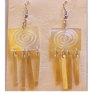 Stainless Steel <b>Fashion</b> <b>Drop</b> <b>Earrings</b> Yellow Mop Shell Lip SEASHELL JEWELRY with Yellow Square Motif - Product Image 3