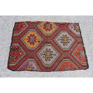 Alfombra vintage de 3.1x4.2 pies, alfombra turca pequeña, alfombra con motivos de plantas y árboles en rojo y naranja - Product Image 3