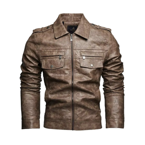 Chaqueta de Cuero para Hombre, Otoño Invierno, Motocicletas, Abrigos de Cuero Genuino, Moda Masculina, Cuello Camisero, Estilo Motero Vintage Informal - Product Image 1
