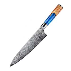 มีดดามัสกัสใช้ในครัวด้ามไม้ทำจากเรซินสีฟ้าสำหรับพ่อครัว - Product Image 1