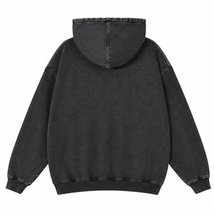 Sudadera con Capucha Oversize de Algodón Grueso con Lavado Ácido Estilo Vintage Color Carbón, Estampado Personalizado, Streetwear Unisex - Product Image 2