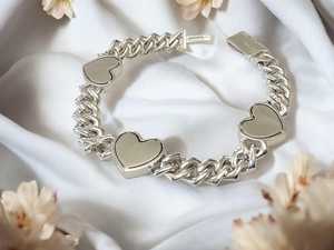 Bracelet de mariage unisexe en argent sterling 925 de luxe en forme de cœur, serti de diamants moissanite VVS taille ronde, style Cuban Link - Product Image 2