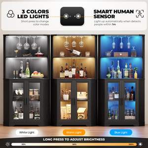 Mueble Bar Esquinero Negro Moderno al por Mayor con Luces LED, Gabinete Alto Ahorrador <span class=keywords><strong>de</strong></span> Espacio para Almacenamiento <span class=keywords><strong>de</strong></span> <span class=keywords><strong>Vino</strong></span> y Licores con Puertas <span class=keywords><strong>de</strong></span> Cristal - Product Image 3