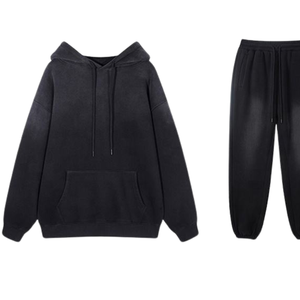 <b>Black</b> Acid Washed <b>Hoodie</b> Tracksuit <b>Men</b> Vintage Faded Look Pullover <b>Hoodie</b> Elastic Waist Jogger Pants Set Streetwear Winter - Product Image 4