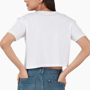 Camisetas cortas atractivas para mujer de nueva fábrica, precio bajo, diseño teñido liso a la moda - Product Image 2