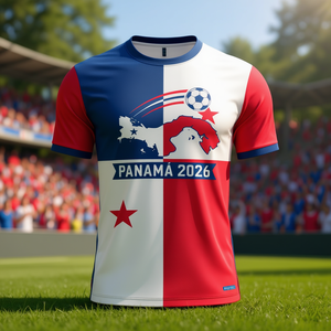 Maglia da Tifoso Unisex per i Mondiali di Calcio 2026 in Panama, Design con Bandiera Rossa, Bianca e Blu, T-Shirt da Calcio per il Giorno della Partita - Product Image 3