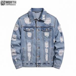 2025 hommes décontracté lourd lavé Denim bleu Bomber veste multi-poches revers broderie fermeture à glissière couleur personnalisée avant - Product Image 1